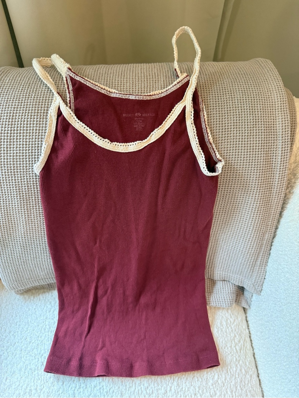 Brandy Melville Maroon Tank with Cream Crochet Trim